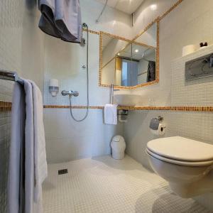 圣保罗恩波恩Hotel L'Ecureuil的浴室设有卫生间和带镜子的淋浴