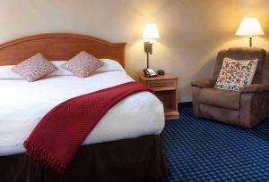 格伦伍德温泉格伦伍德温泉酒店的配有一张床和一把椅子的酒店客房