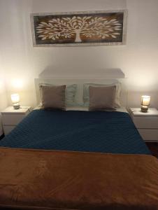 Madalena do MarMaresia's House的一间卧室配有蓝色的床和2个床头柜