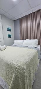 Tapia Número DosLos Corcho Suites-Boutique Airport的一间卧室配有一张带白色床单的大床
