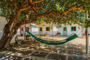 巴纳伊巴Chale com excelente localizacao e WiFi em Parnaiba的挂在房子前面的树上的吊床