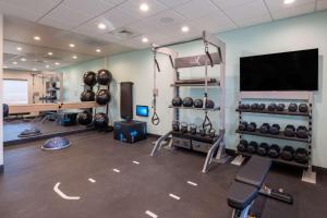 内珀维尔Tru By Hilton Naperville Chicago的一间设有健身房的房间,里面装有一堆重量
