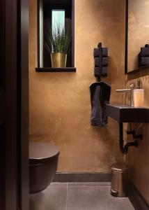 汉堡Black Suite Luxus in Alsternähe的一间带卫生间和水槽的浴室