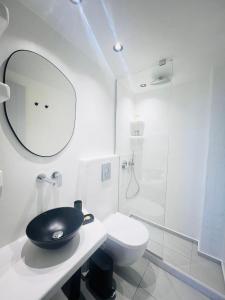 菲罗斯特法尼佛蒂尼别墅酒店的一间带水槽、卫生间和镜子的浴室