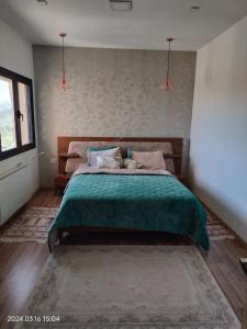苏塞L'Écrin de Paradis的一间卧室配有一张带绿毯的大床