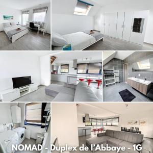 NOMAD APARTMENTS - Duplex de l'abbaye的卧室和客厅的照片拼合在一起