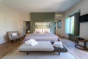 塔维拉Fazenda Nova Country House的一间卧室配有一张大床和一把椅子