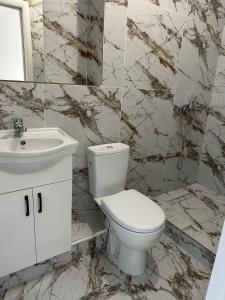 阿拉木图Отель ЭРА的浴室配有白色卫生间和盥洗盆。