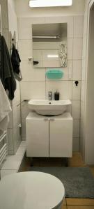 杜塞尔多夫PRIVATE ROOM in a Shared Cozy Flat的浴室配有白色水槽和卫生间。