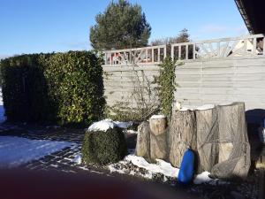 富伦多夫Ferienwohnung Waldblick的雪中带蓝色飞盘的栅栏