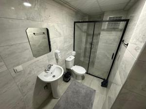 屈塔希亚Viyana Premium Pansiyon的浴室配有卫生间、淋浴和盥洗盆。