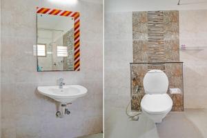 钦奈AN STAYS Chennai Airport的浴室的两张照片,配有卫生间和水槽