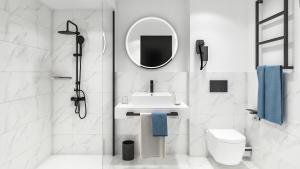 AmbronayBô Hôtels Ambronay的白色的浴室设有水槽和镜子