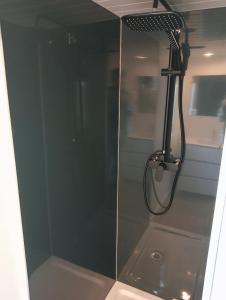 富瓦迪拉克露营酒店的浴室里设有玻璃门淋浴
