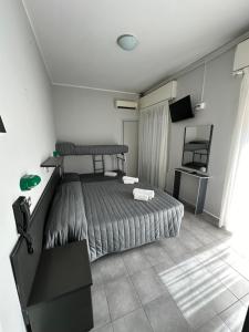 里米尼奥地利酒店的一间卧室配有一张床和一台电视