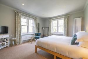 亨利昂泰晤士Flower Pot Hotel的一间卧室设有一张床、一台电视和窗户。