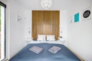 巴拉顿诺尔马迪Hillside Home的一间卧室配有蓝色的床和两个枕头