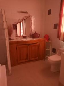 索蒙Villa Savana的一间带水槽、镜子和卫生间的浴室