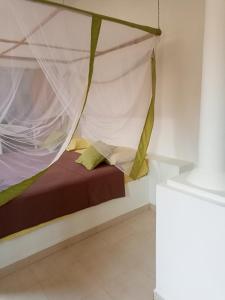 索蒙Villa Savana的一间卧室配有一张带蚊帐的床
