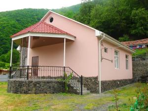 卡希Guliyev Home的一座粉红色的小房子,设有石墙