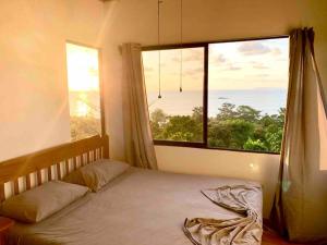 San PedrilloCotinga Nest - King Bed, Ocean View的一间卧室设有一张床和一个大窗户