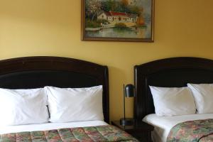 加纳诺克1000群岛帝国旅馆的一间卧室设有两张床,墙上挂着一幅画
