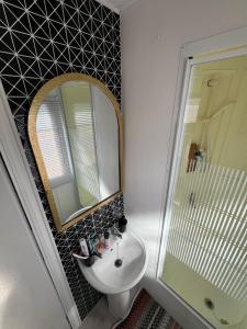 弗兰伯勒Haven Thornwick Bay - kestrel quays的一间带水槽和镜子的浴室