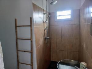 勒迪亚芒Tropi Kay' Location - Bungalow avec jacuzzi的带淋浴和盥洗盆的浴室