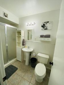 优马Munoz Home的浴室配有卫生间、盥洗盆和淋浴。