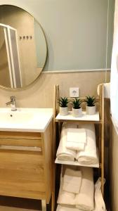 阿维莱斯Sweet Aviles Apartamento的浴室配有盥洗盆、镜子和毛巾