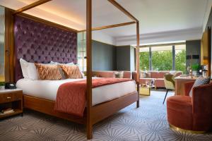 都柏林费兹威廉酒店的一间带天蓬床的卧室和一间客厅