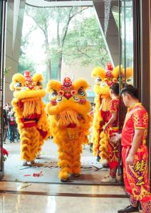 广州广州德安丽舍凯宾斯基酒店的一群穿着中国狮子服装的人