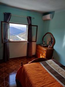 阿利若Vivenda Casa da Fraga的一间卧室设有一张床和一个大窗户