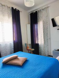 蓬扎La casa dei 4 venti的一间卧室配有蓝色的床和两个枕头