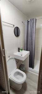 莱斯特St Lucia Leicester的浴室配有卫生间、盥洗盆和淋浴。