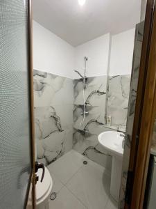 地拉那Agroni Rooms的一间带卫生间和水槽的浴室