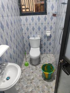 瓦加杜古As résidence meublée AM的一间带卫生间和水槽的小浴室