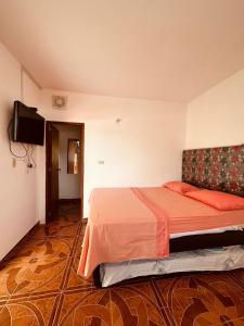 圣玛尔塔HOSTAL CASA ALFON BURITACA的一间卧室配有一张床和一台平面电视