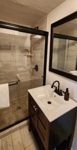 达洛尼加Lily Creek Lodge的一间带水槽和淋浴的浴室