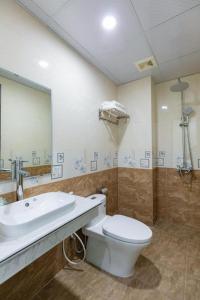 吉婆岛DUNG LAI HOTEL 173的一间带卫生间、水槽和镜子的浴室