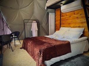 瓦尔齐亚Vardzia Glamping的帐篷内一间卧室,配有一张床