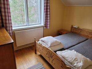 Mjölnartorpet泰弗斯加登公寓酒店的一间卧室设有两张单人床和一个窗户。