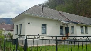 SabinovRodinná chata v rekreačnej oblasti DRIENICA的前面有黑色围栏的白色房子
