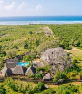 MtendeBaobab Africa Lodge Zanzibar的享有岛屿的空中景致,设有度假村