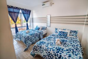 阿约拉港Casa vacacional en Galápagos, Santa Cruz的一间卧室设有两张床和窗户。