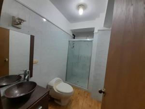 巴伦西亚Apartamento En Valencia的一间带卫生间、水槽和镜子的浴室