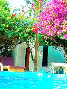 Ban Bo Sai KlangOASIS Phuket Airport的一座拥有粉红色花卉树的游泳池