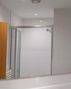 伯明翰TQ luxurious 2 bed flat的浴室设有镜子和淋浴