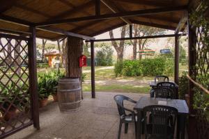 格罗塞托港Area Sosta La Pampa的庭院配有桌椅和一棵树