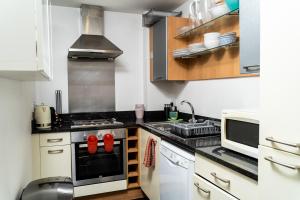 都柏林Stunning 1 bedroom appartment in Grand Cannal的一间带炉灶和微波炉的小厨房